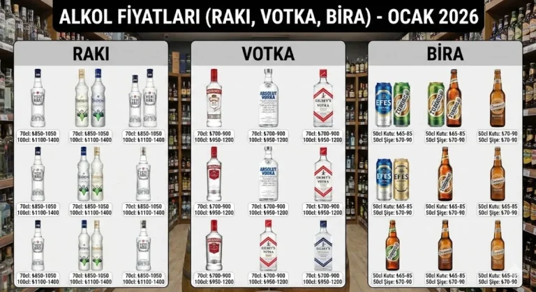 Alkol Fiyatları 2026 (Rakı, Votka, Bira)